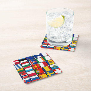 World Flags Square Paper Coaster