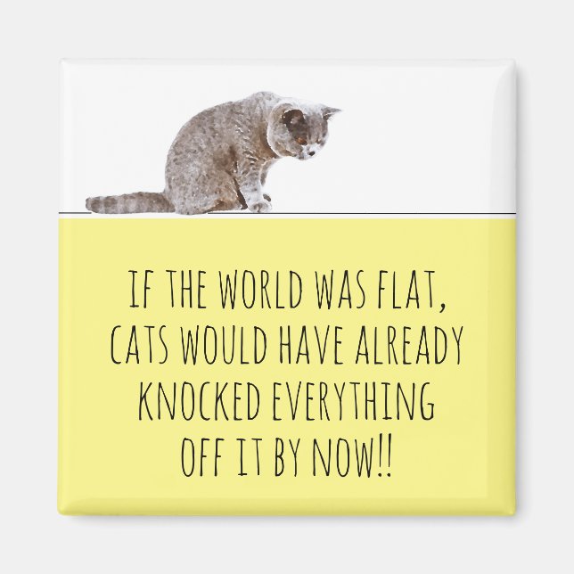 World Flat Cats Knock Everything Off Funny Fridge Magnet (Front)