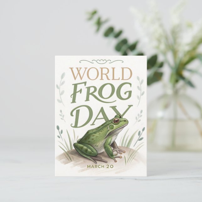 World Frog Day Watercolor Nature Art Postcard (Standing Front)
