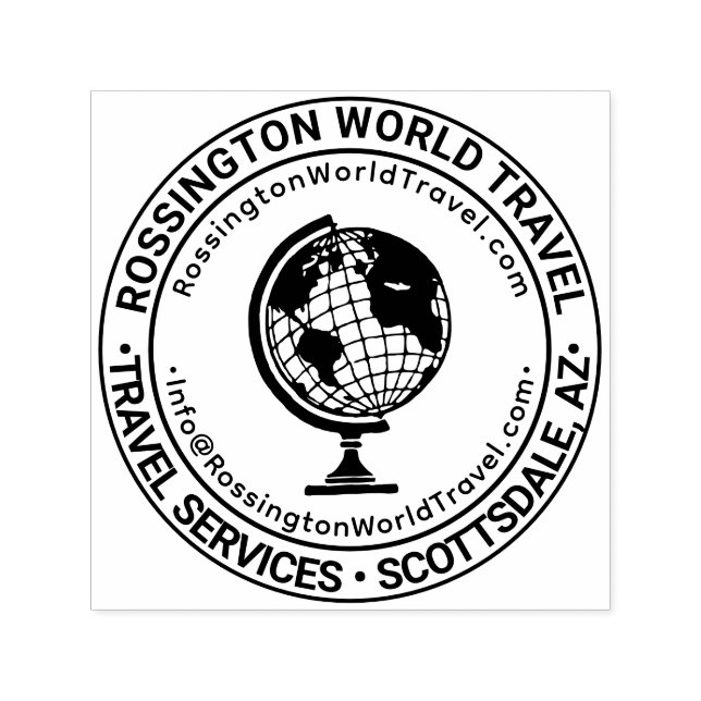 World Globe Business Name Location URL Email Self-inking Stamp (Design)