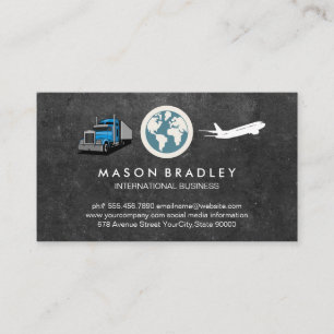 World Globe Icon   Semi Truck   Air Plane  Business Card