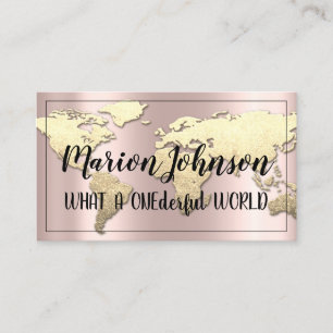 World Globe Map Travel Agency  Rose Fame Gold Business Card
