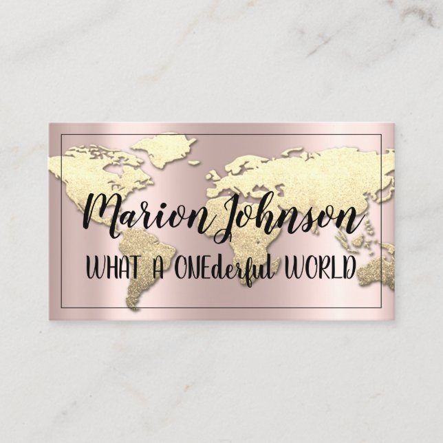 World Globe Map Travel Agency  Rose Fame Gold Business Card (Front)