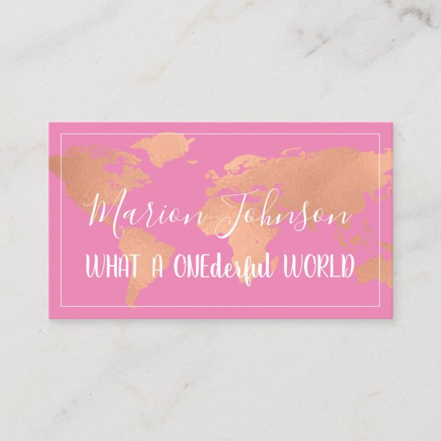 World Globe Map Travel Agency  Rose Fame pink Business Card (Front)