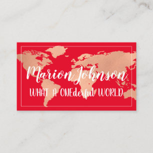 World Globe Map Travel Agency Rose Fame Red Business Card