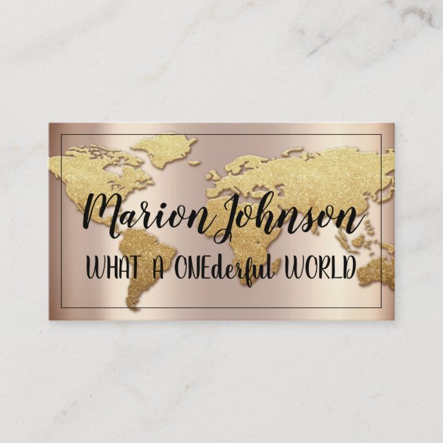 World Globe Map Travel Agency  Rose Gold Fame  Business Card (Front)
