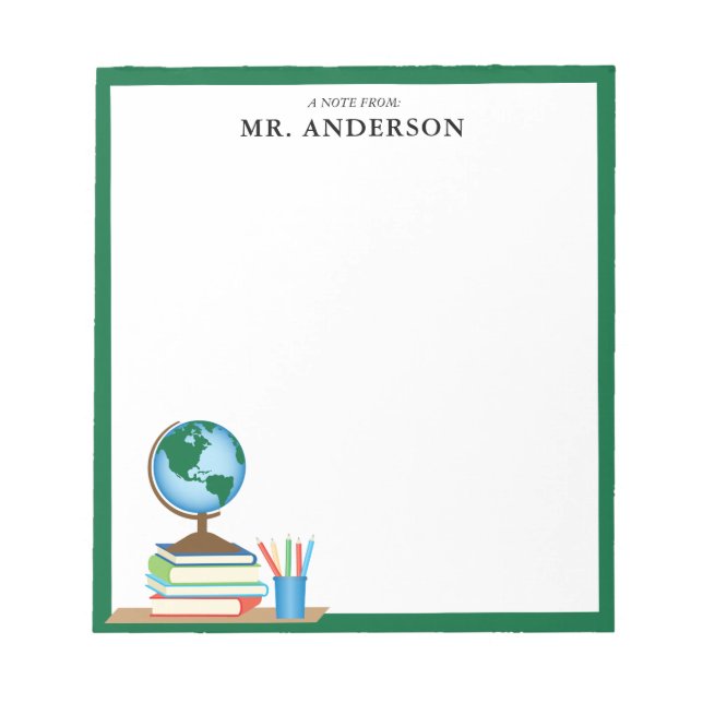 World Globe School Books Personalised Teacher Notepad (Front)