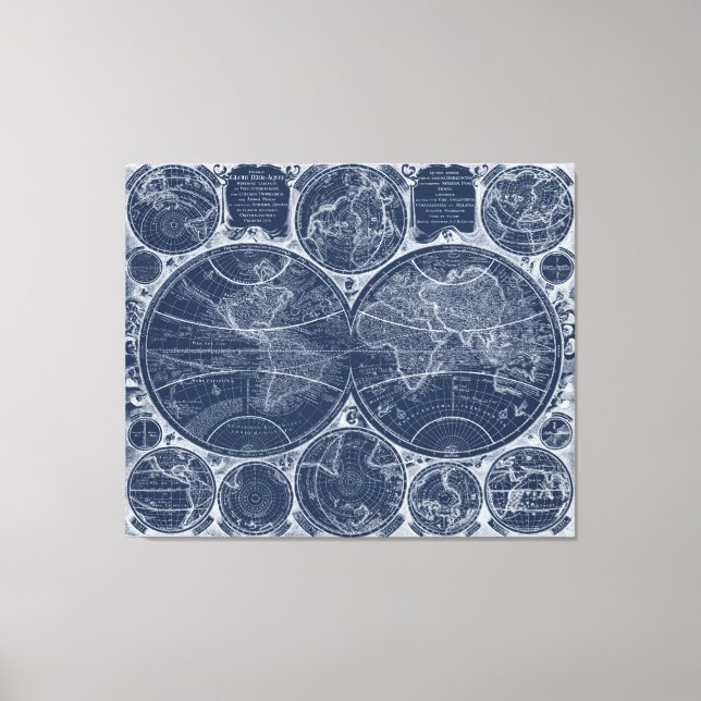 World Globes Blueprint Canvas Print (Front)