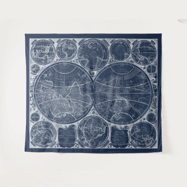 World Globes Blueprint Tapestry (Front (Horizontal))