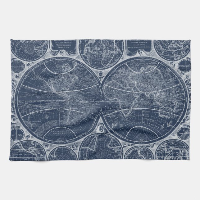 World Globes Blueprint Tea Towel (Horizontal)