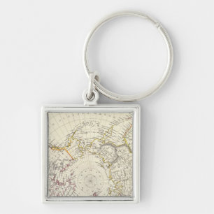 World, gnomonic proj V North Pole 45 N Lat Key Ring