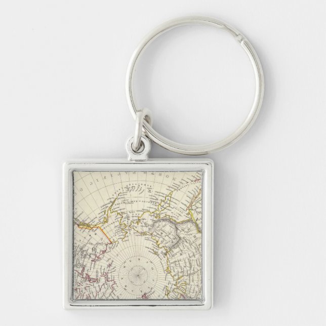 World, gnomonic proj V North Pole 45 N Lat Key Ring (Front)