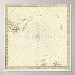 World, gnomonic proj VI South Pole to 45 S Lat Poster