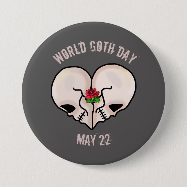 World Goth Day Button with Heart Skull (Front)