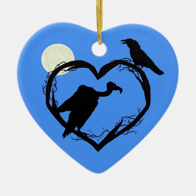 World Goth Day Heart Ornament with Birds and Moon (Front)