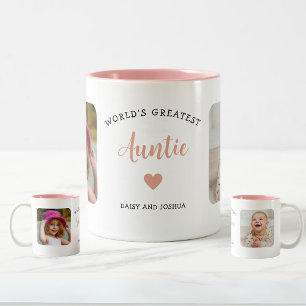 World Greatest Auntie Custom 2 Photo Pink Modern Two-Tone Coffee Mug