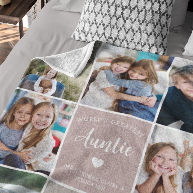 World Greatest Auntie Photo Collage Simple Pink Fleece Blanket (Creator Uploaded)