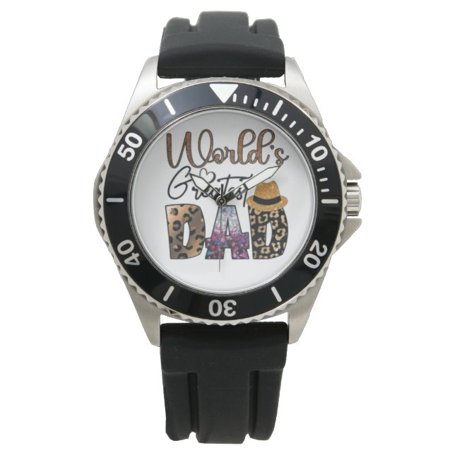 World greatest dad ,leopard print typography dad's watch (Front)