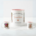 World Greatest Grandma 2 Photo Modern Keepsake Mug<br><div class="desc">This 2-photo collage pink modern mug features the heartfelt message,  "World's greatest Grandma." and a beautiful heart. An ideal gift for your grandmother,  the 2-photo template can be personalised with pictures of two favourite grandchildren,  transforming it into a cherished keepsake to be treasured for years to come.</div>