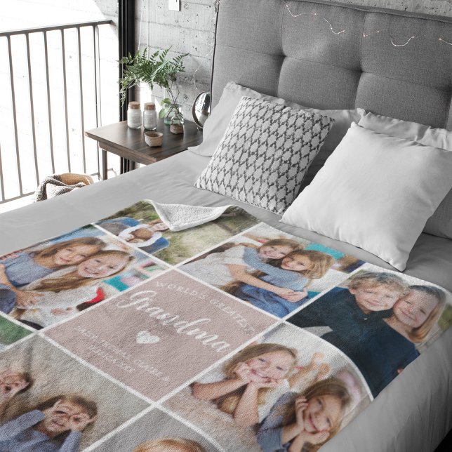 World Greatest Grandma Photo Collage Simple Pink Fleece Blanket (Creator Uploaded)