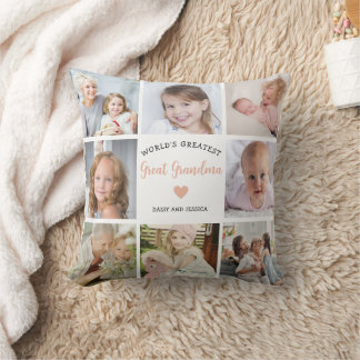 World Greatest Great Grandma Modern Photo Collage Cushion