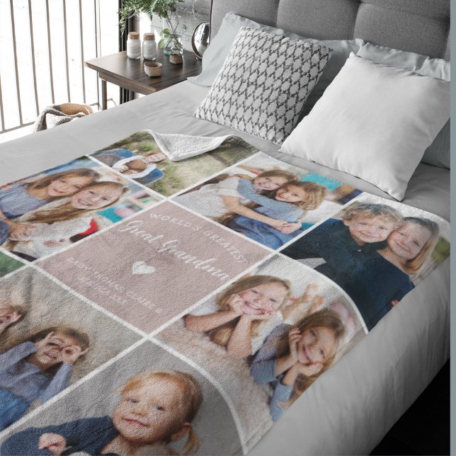 World Greatest Great Grandma Photo Collage Pink Fleece Blanket (Creator Uploaded)