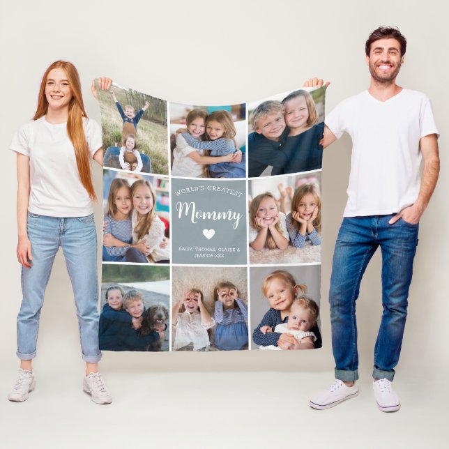 World Greatest Mummy Mother Day Blue Photo Collage Fleece Blanket (In Situ)