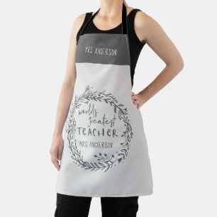 world greatest teacher modern minimal wreath apron