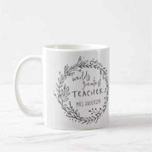 world greatest teacher modern minimal wreath coffee mug