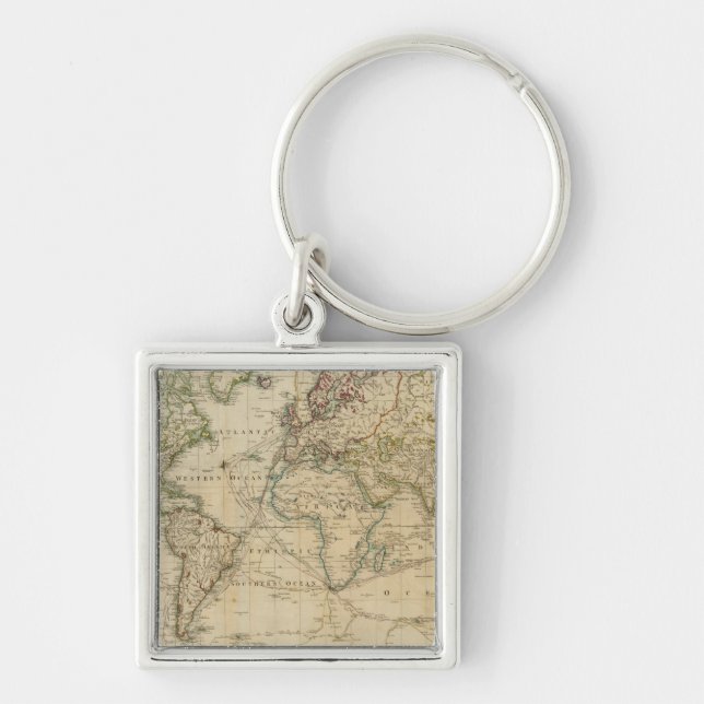 World Hand Coloured map Key Ring (Front)
