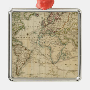 World Hand Coloured map Metal Tree Decoration