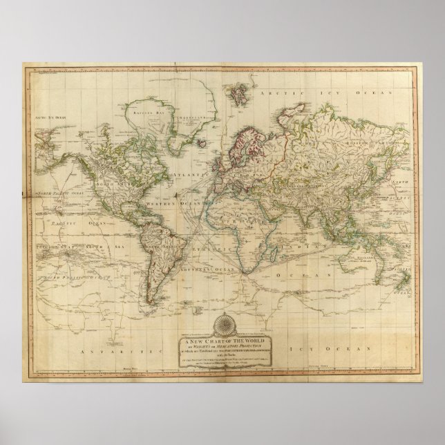 World Hand Coloured map Poster (Front)