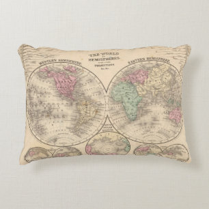 World hemispheres Map by Mitchell Decorative Cushion