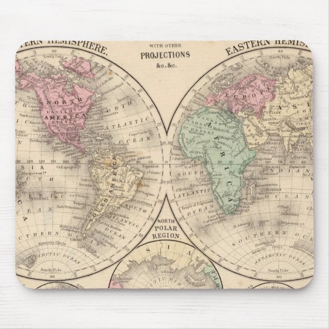 World hemispheres  Map by Mitchell Mouse Mat (Front)