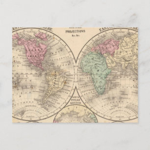 World hemispheres Map by Mitchell Postcard