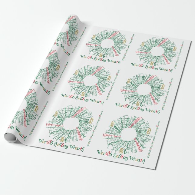 World Holiday Wreath Wrapping Paper (Unrolled)