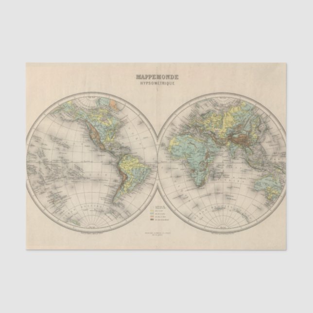 World hypsometric maps tissue paper (Front)