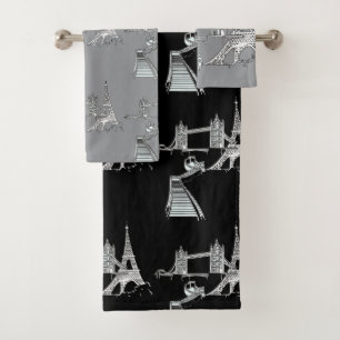World Icons Grey+Black Decorator Gift  Bath Towel Set