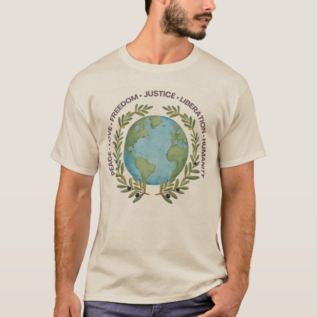 World in Olive Wreath T-Shirt (Front)