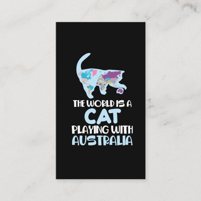 World Is A Cat playing Australia Traveling Humor Business Card (Front)