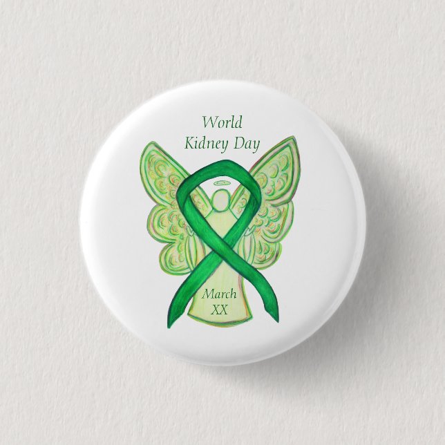 World Kidney Day Awareness Ribbon Pin Button (Front)