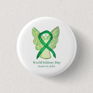 World Kidney Day Green Awareness Ribbon Button Pin