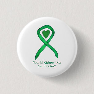 World Kidney Day Green Awareness Ribbon Button Pin