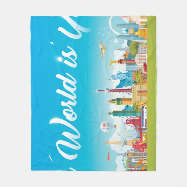 World Landmarks: Travel Vintage Set Fleece Blanket (Front)