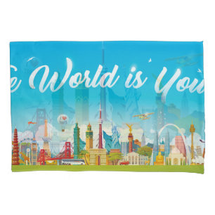 World Landmarks: Travel Vintage Set Pillowcase