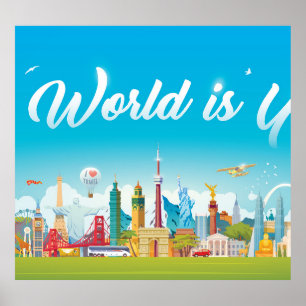 World Landmarks: Travel Vintage Set Poster