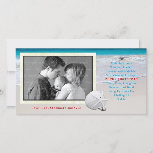 World Languages Merry Christmas Ocean Beach Card (Front)