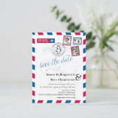 World Locations Airmail Save The Date Announcement Postcard (Standing Front)
