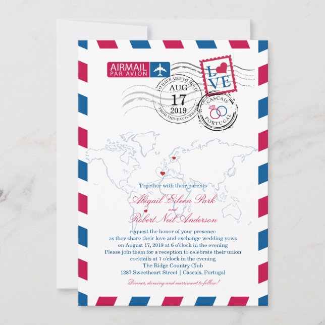 World Locations Airmail | Wedding Invitation (Front)