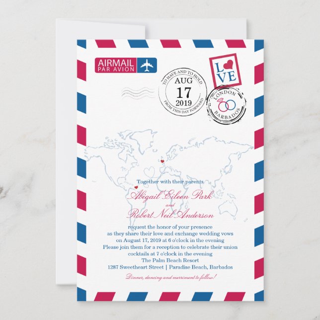 World Locations Airmail | Wedding Invitation (Front)